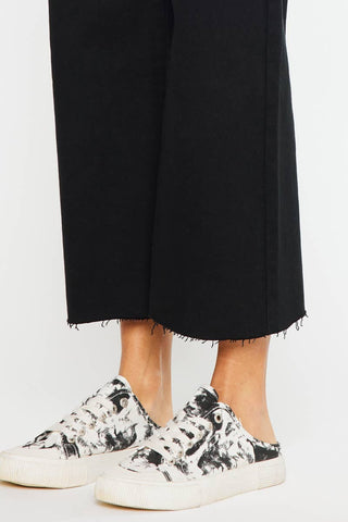 High Rise Black Crop Wide Leg Stretch Jeans - Born To Glam