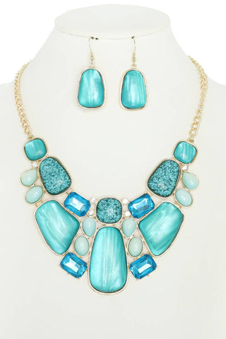 Crystal Gemstone Bib Necklace Set - Born To Glam