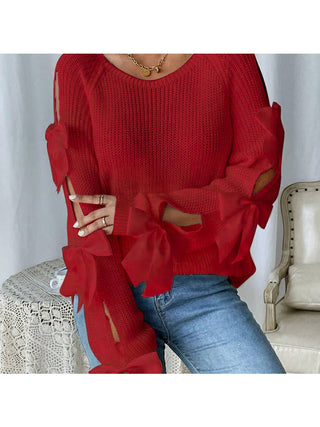 Black Bow Cutout Sleeve Sweater styled