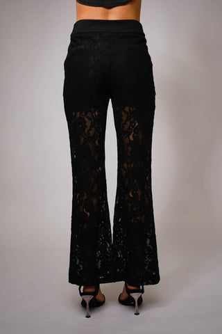 Lace Sheer Mid Rise Trouser Pants - Born To Glam