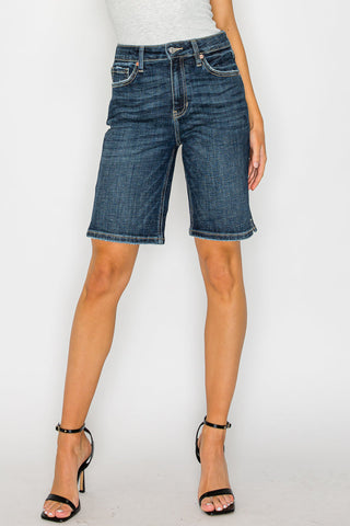 Celeste Dark Wash High Rise Bermuda Shorts - view 5