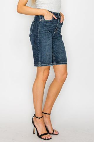 Celeste Dark Wash High Rise Bermuda Shorts - view 6