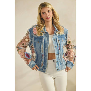 Denim Jacket with Floral Organza