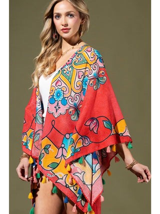Picola Santa Cruz Tassel One Sized Kimono product view 4 on a white background