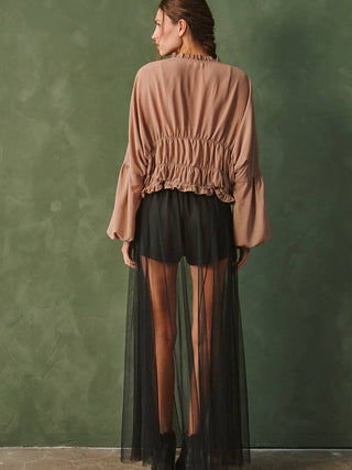 Black Belted Mesh Overlay Maxi Skirt Shorts