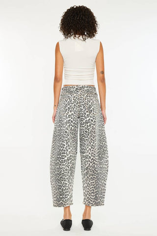High Rise Leopard Barrel Jeans - Born To Glam