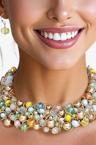 Multicolor Glass Collar Choker Set - Born To Glam