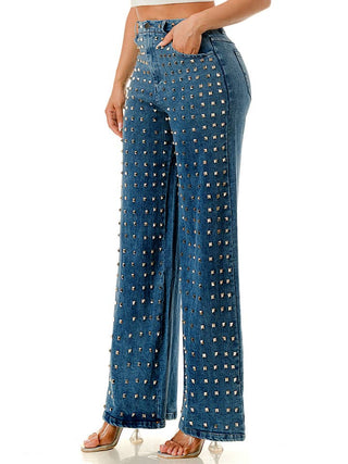 Blue Studded Wide Leg Denim Pants – supplier view 2
