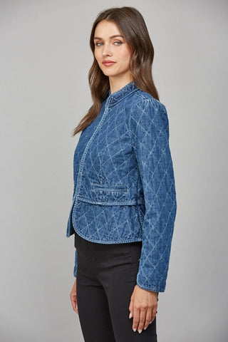 Dark Denim Quilted Zip Front Jacket