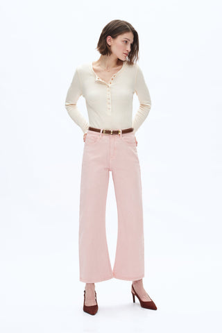 Mid Rise Ankle Pink Barrel Leg Pants
