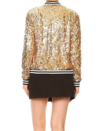 Gold Sequin Bomber Zip-Up Jacket alternate