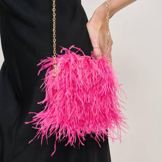 Feathered Flair Evening Bag Pink - Born To Glam