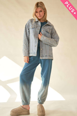 PLUS PEARL RHINESTONE DETAIL DENIM JACKET - Born To Glam
