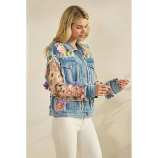Denim Jacket with Floral Organza