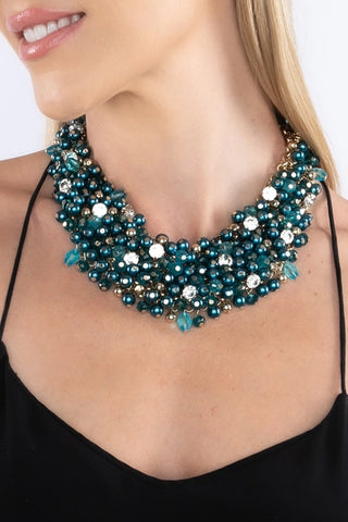Blue Crystal Embellished Statement Necklace