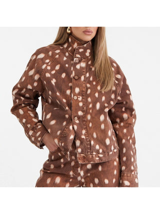 Brown Spotted Denim High-Neck Jacket front