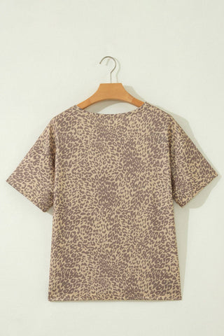 Khaki Leopard Star Patch Studded Oversized Tee — view 5