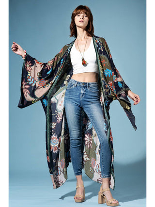 Midnight Fern Ethereal Bloom One Sized Kimono product view 3 on a white background