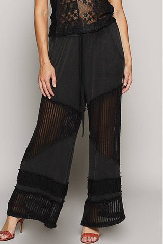 Black Contrast See Through Elastic Waist Knit Culottes Pants - Born To Glam