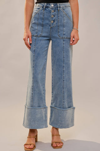 Cuffed Sequin Bottom Detailed Jeans - Born To Glam