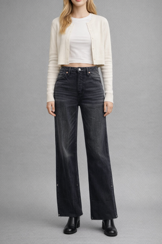 Elodie Black Tummy Control High Rise Wide Leg Jeans - view 4
