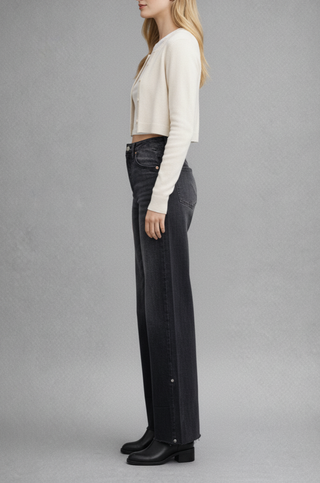 Elodie Black Tummy Control High Rise Wide Leg Jeans - view 5