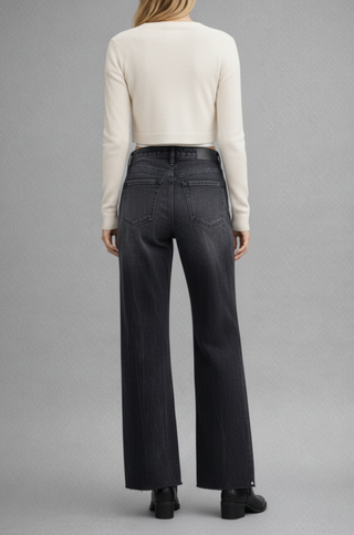 Elodie Black Tummy Control High Rise Wide Leg Jeans - view 6