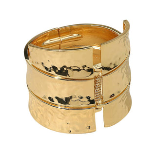 Bold Wide Textured Metal Hinged Bangle Bracelet - Born To Glam
