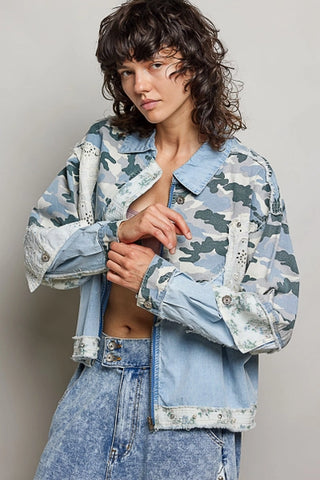 Patchwork Camo Denim Statement Jacket