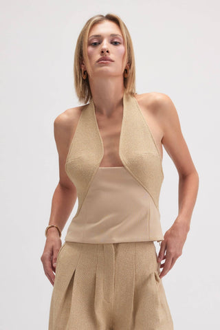 Mixed Media Open Back Halter Top