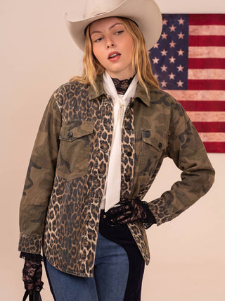 Leopard Camo Patchwork Utility Shirt Jacket - Faire photo 2