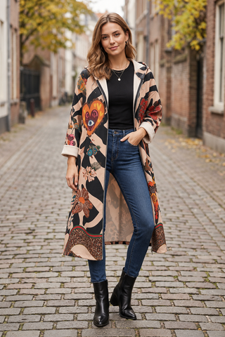 Italian Floral Print Longline One Size Jacket
