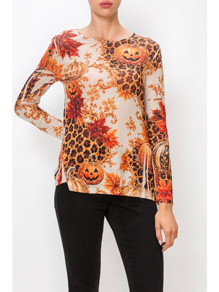 Fall Leopard Sparkly Long Sleeve Sheer Mesh Top model view