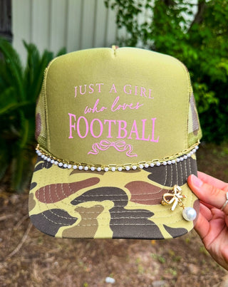 Just a Girl Who Loves Football Two Tone Camo Trucker - Born To Glam