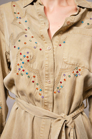 Tencel Chambray Embroidered Studded Tunic - Born To Glam