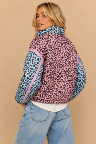 Pink Blue Wild Side Colorblock Puffer Jacket alternate view