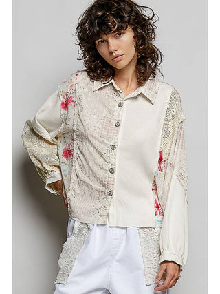 Ivory Contrast Floral Printed Woven Shirt Top duplicate