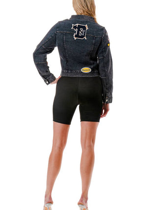 Black Racing Patch Long Sleeve Moto Denim Jacket – supplier photo 6