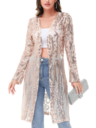 Apricot Sparkly Sequin Open-Front Jacket front