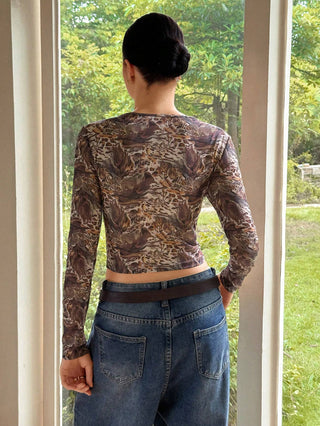 Leopard Mesh Long Sleeve Top - Leopard