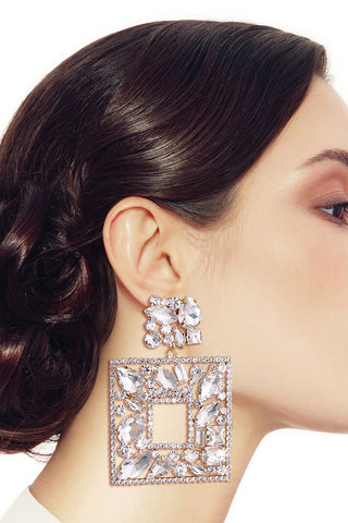 Gold Crystal Square Statement Earrings - Born To Glam