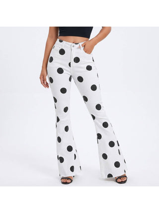 White Polka Dot High-Rise Flare Jeans front