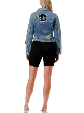 Blue Racing Patch Long Sleeve Moto Denim Jacket – supplier photo 6