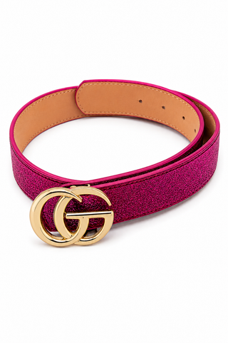 Fuchsia Croc Embossed Gold Buckle Belt