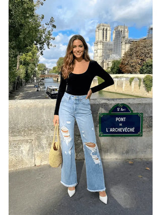 Light Wash Distressed Wide Leg Jeans