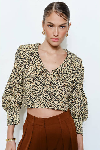 Leopard Print Blouse with Statement Wide Collar - Born To Glam