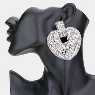 Oversized Heart Rhinestone Embellished Earrings - Born To Glam