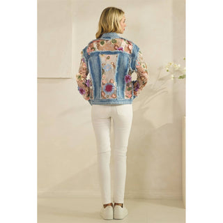 Denim Jacket with Floral Organza