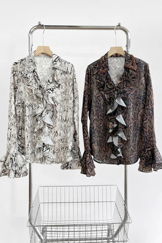 Snake Print Ruffle Blouse - Born To Glam
