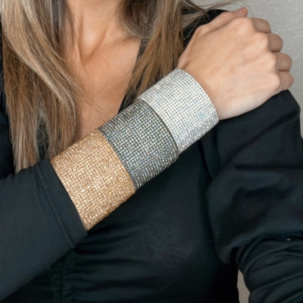 Large Dark Silver Crystal Statement Cuff - Born To Glam Born To Glam